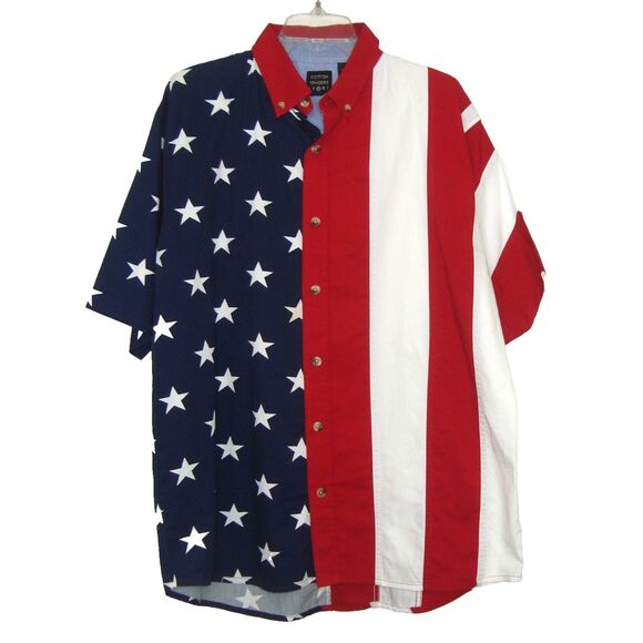 Cotton Traders Sport USA Flag Patriotic Button Front Short Sleeve Shirt Size L - Picture 8 of 9